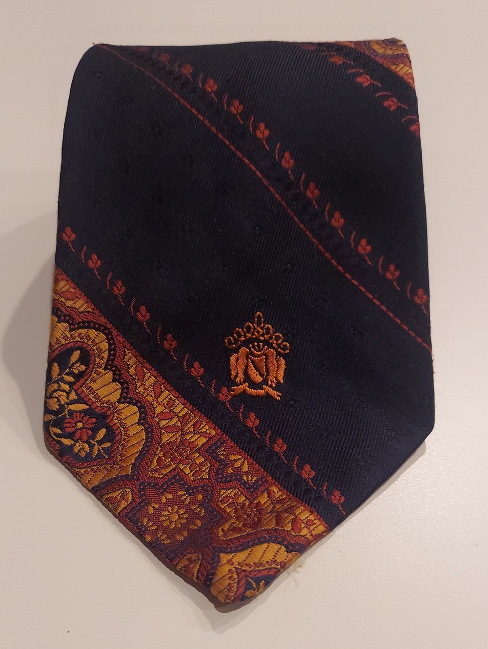 Vintage 1970s Oleg Cassini Black & Gold Paisley Tie